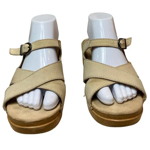 Dansko Women’s Size 40/US 9.5 Ivory Leather Cross Strap ‘Sela’ Slide Sandals - Picture 2 of 14